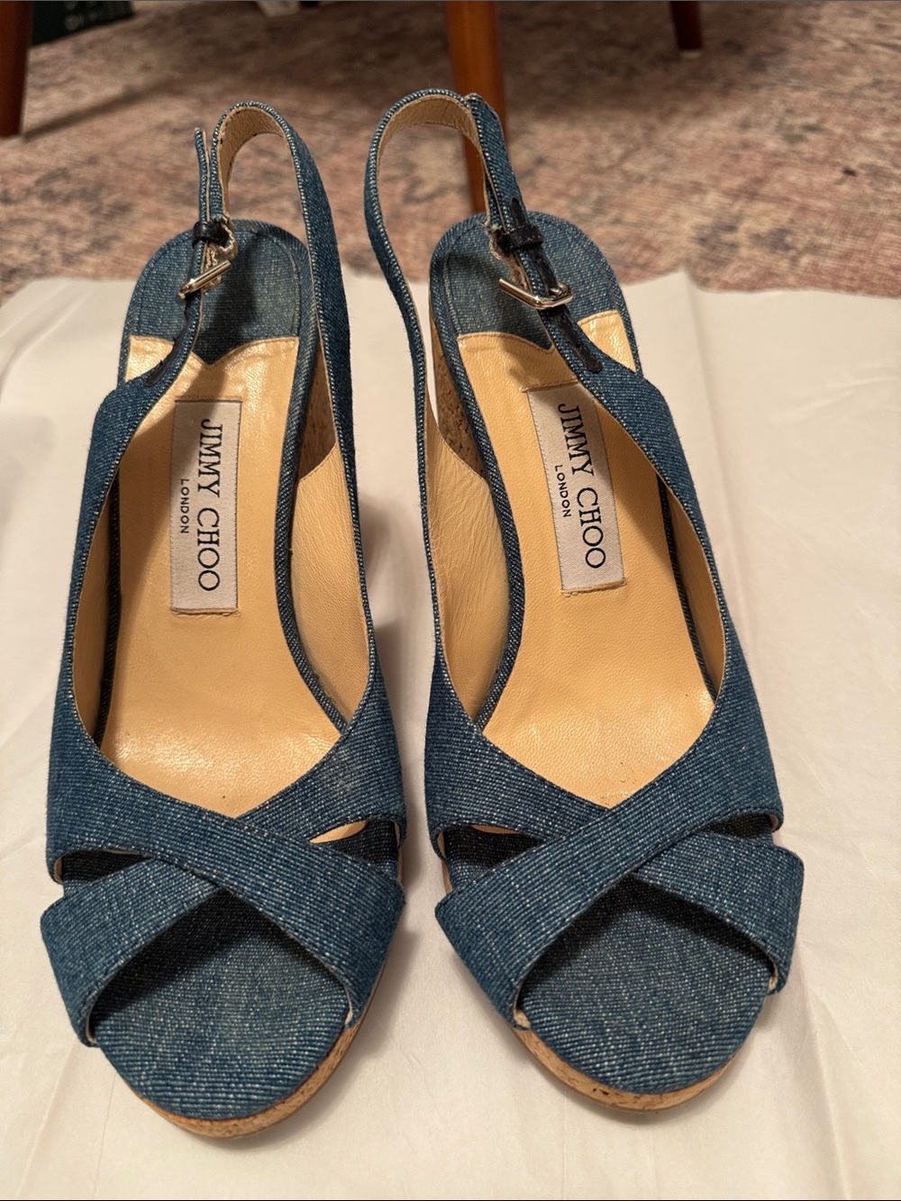 Jimmy Choo Denim Blue Crisscross Slingback Sandals